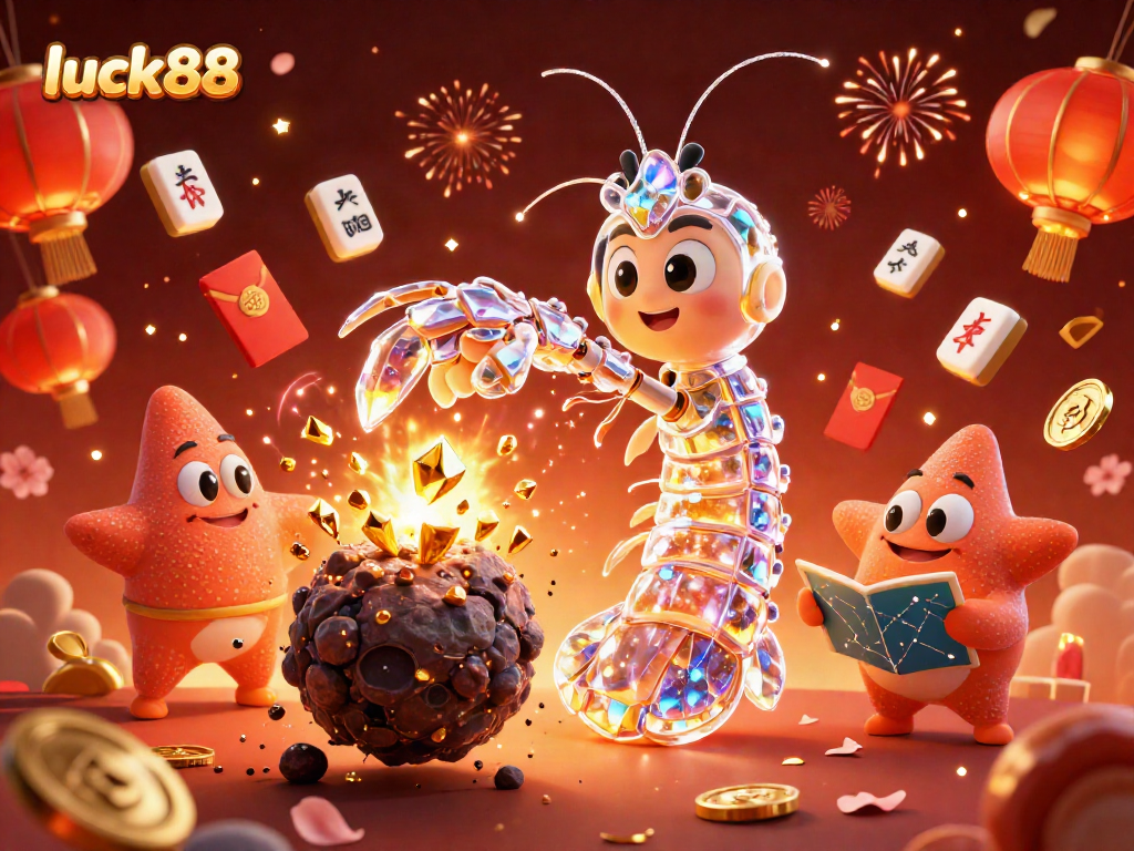 Experience luck88's thrilling gaming with a galactic samurai mantis shrimp amidst dazzling treasures.