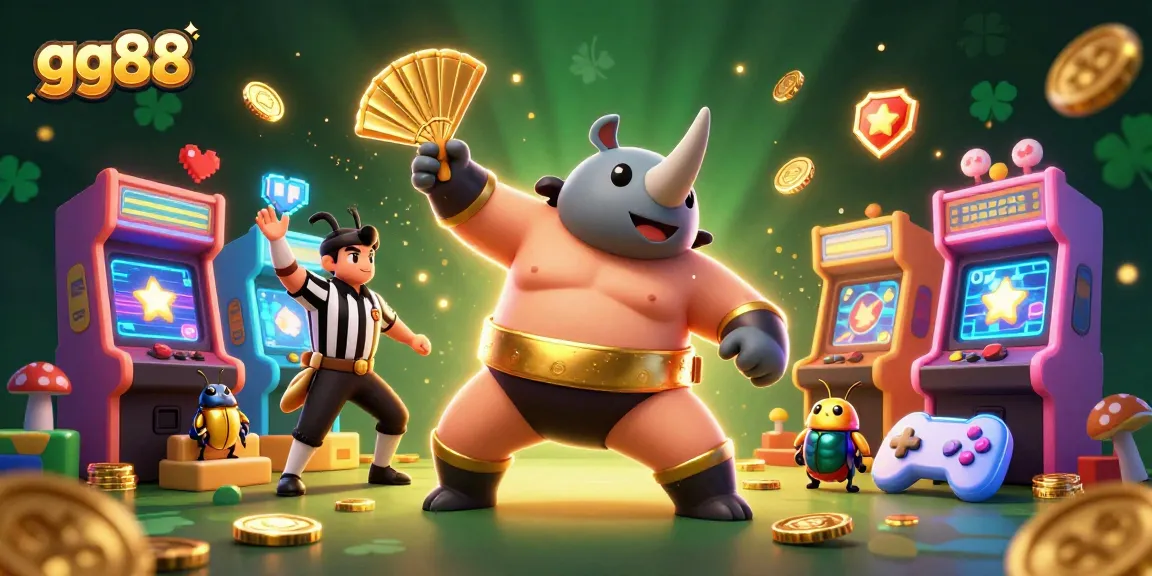 Experience thrilling wins with gg88 as a rhinoceros beetle sumo champion stomps to victory amidst a vibrant casino scene.