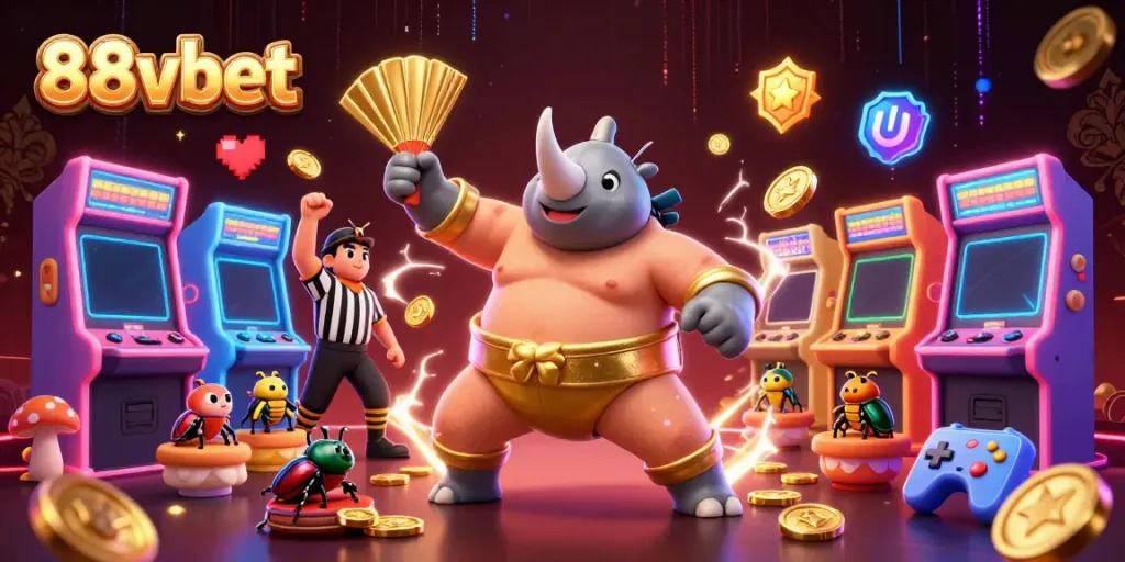 Experience winning gameplay at 88vbet through a vibrant casino-themed illustration featuring exciting characters.