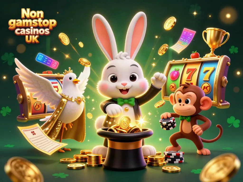 Experience the magic of Non gamstop casinos UK with a playful magician and slot elements.