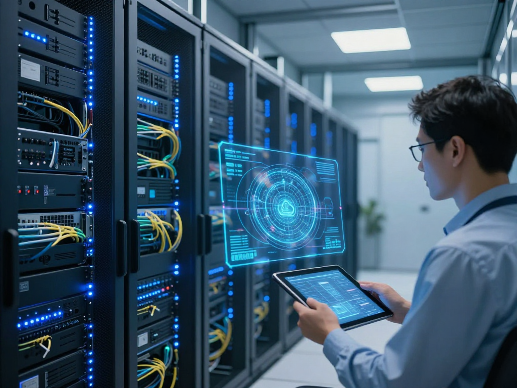 UK IPTV solutions in a modern data centre showcasing advanced software and cloud infrastructure.