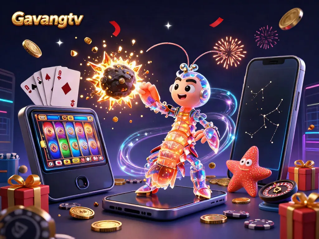 Gavangtv features a galactic samurai mantis shrimp and starfish in an action-packed casino scene with rich gambling elements.