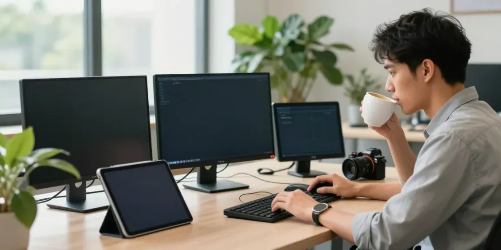 Focused professional analyzing data over at this website in a modern digital workspace.