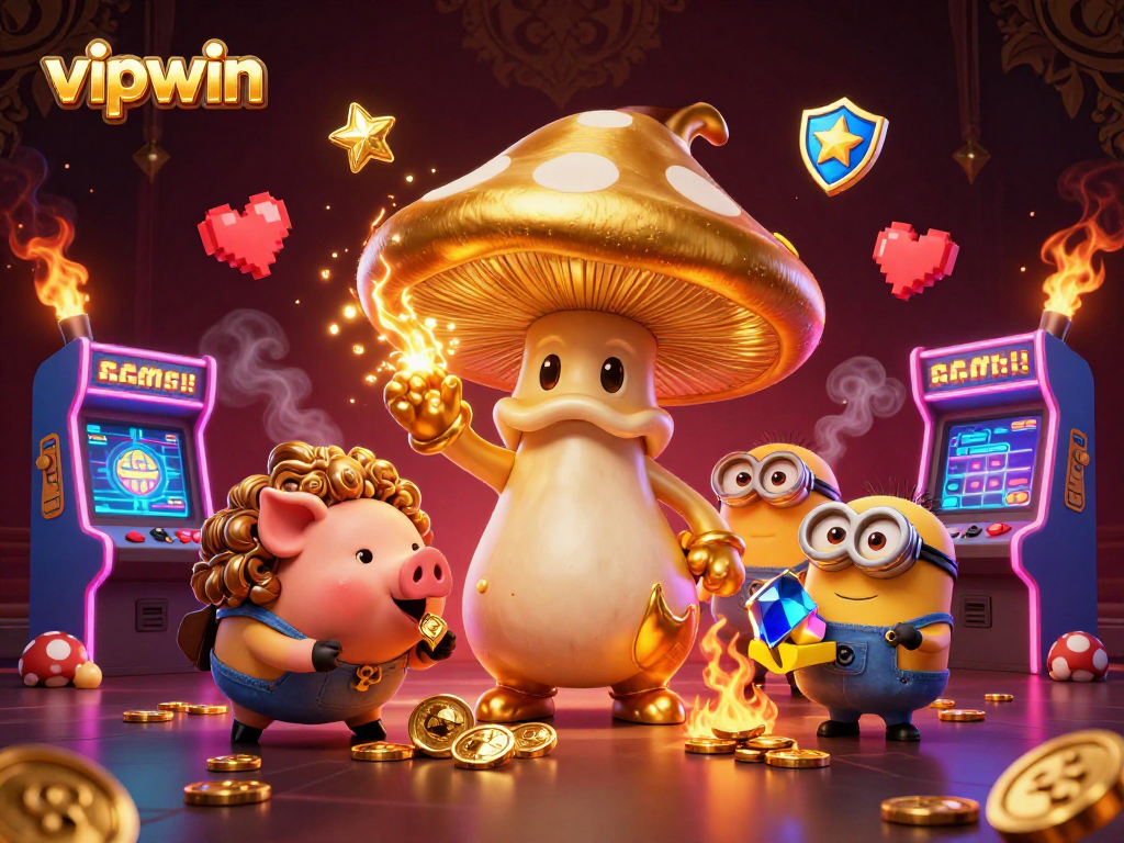 Experience the magic of vipwin as golden treasures and gaming excitement unfold in a vibrant casino scene.