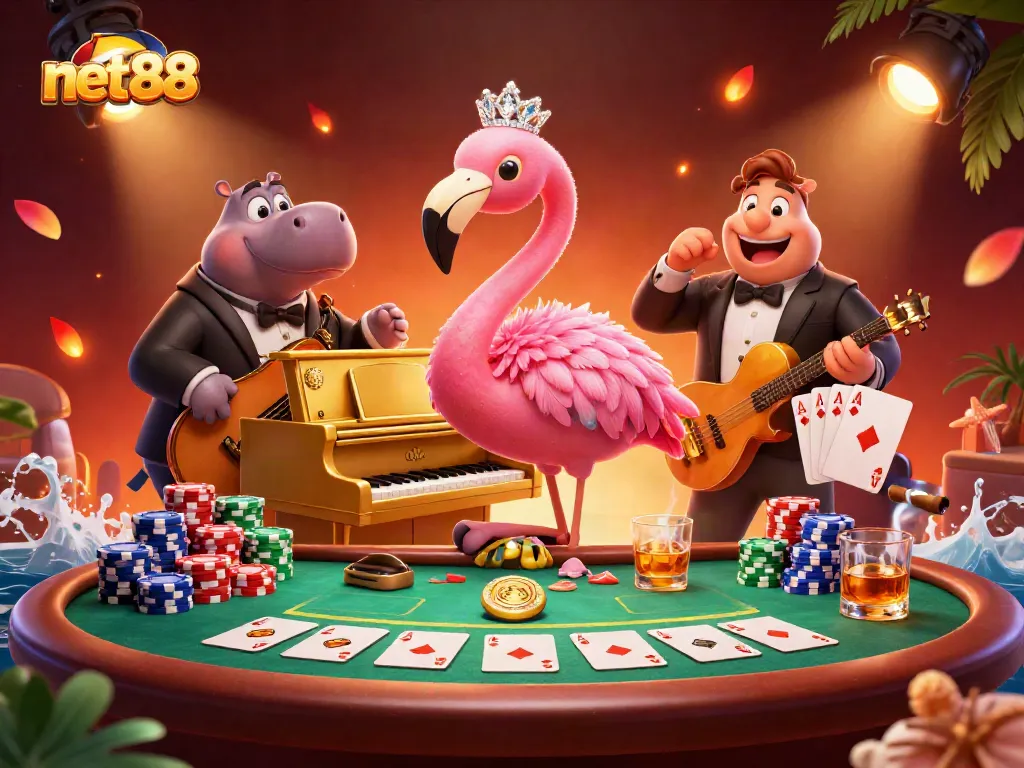 Experience thrilling gaming with net88's vibrant casino atmosphere featuring dynamic characters and rich game elements.