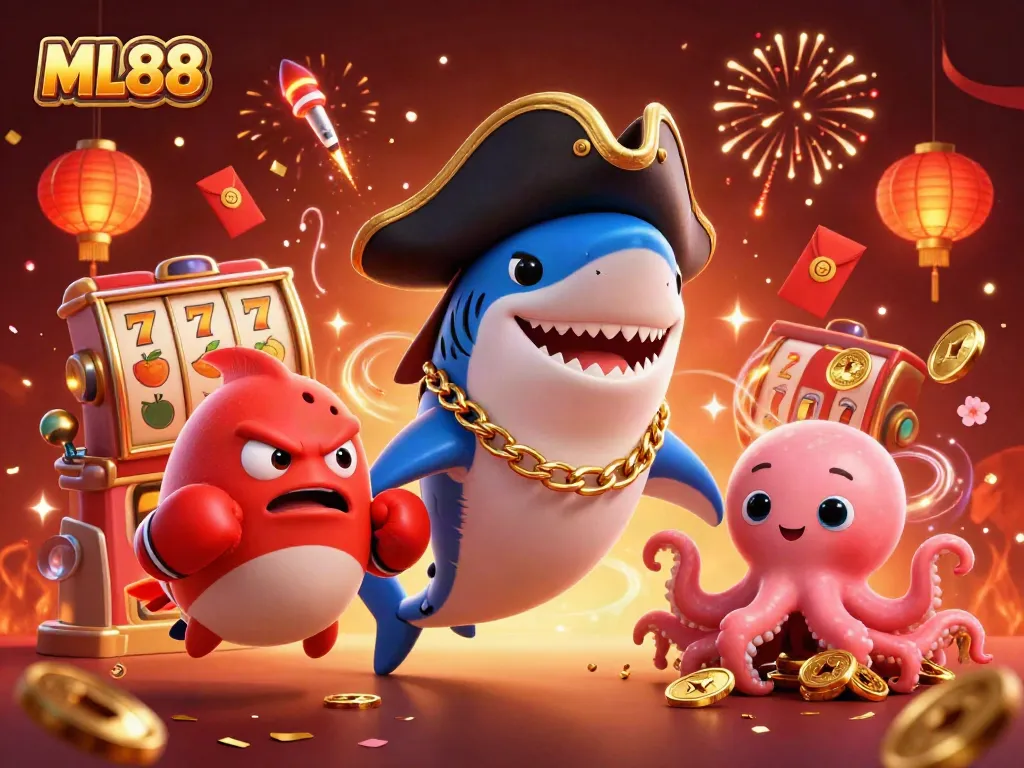 Experience ML88 with a vibrant 3D casino scene featuring cartoon characters celebrating wins.