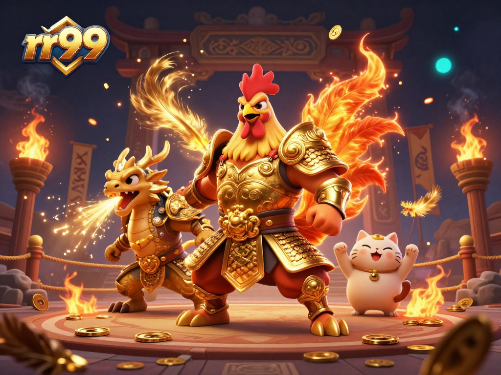 Experience excitement and rewards with rr99's vibrant casino gaming scene featuring unique characters.