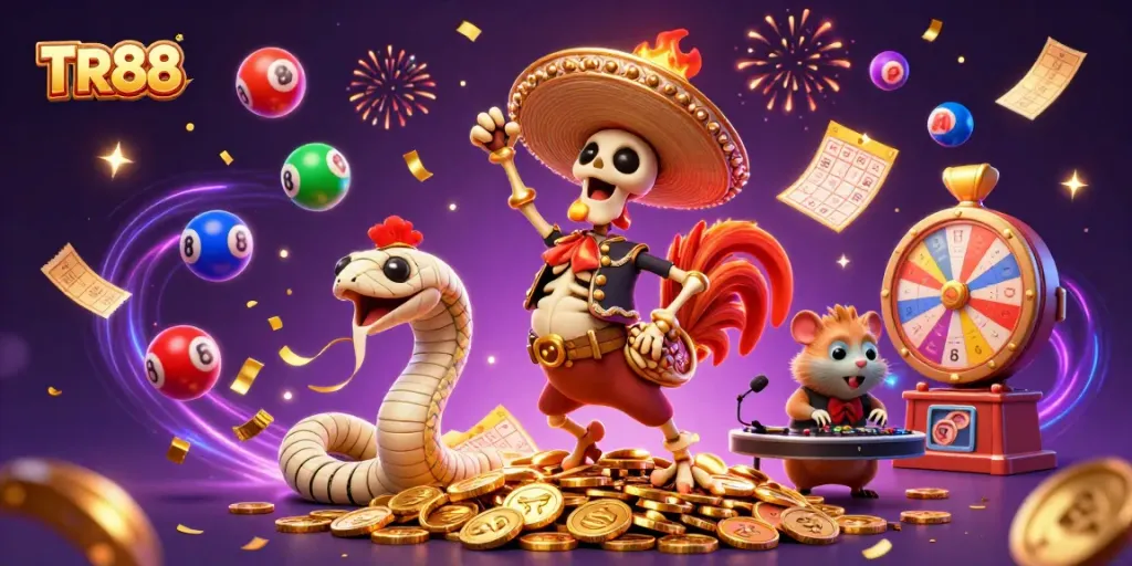 TR88 brings excitement with a lively scene featuring a mariachi rooster and a zombie DJ celebrating casino wins.