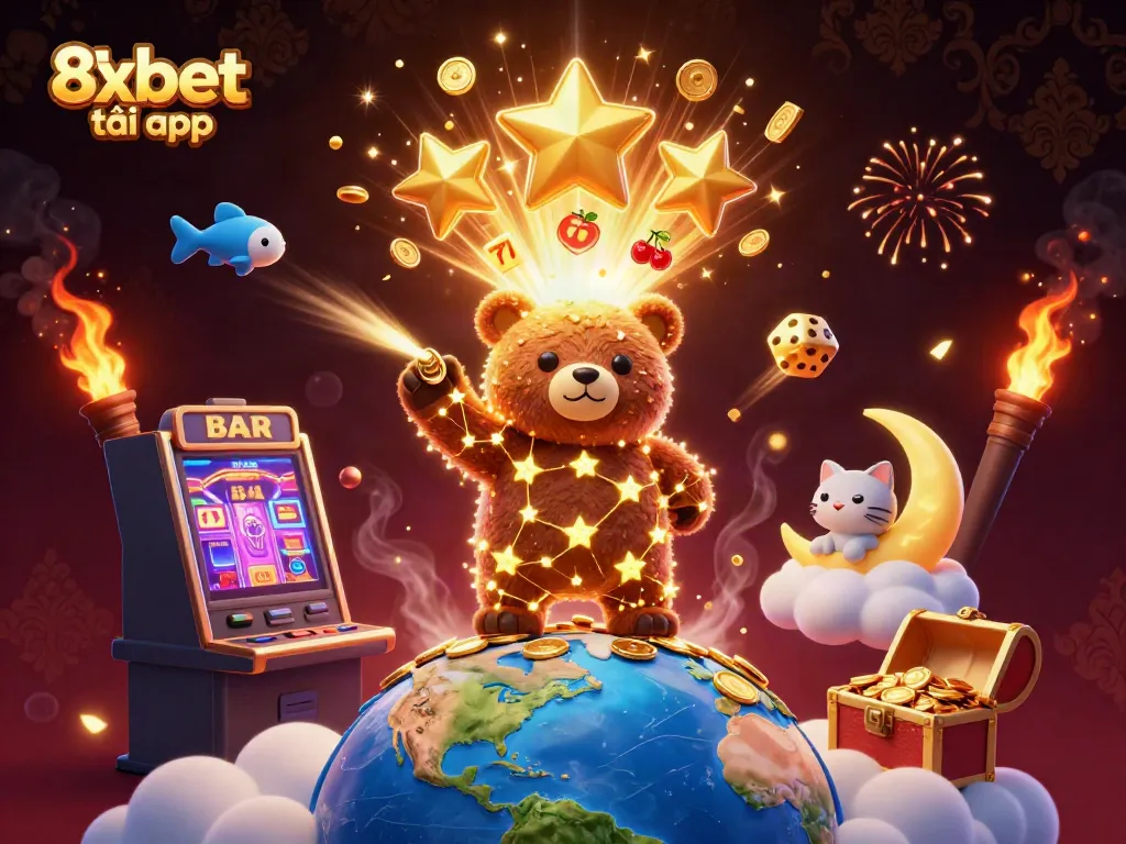 Experience the thrill of 8xbet tải app with a cosmic bear, exciting jackpots, and vibrant casino elements!