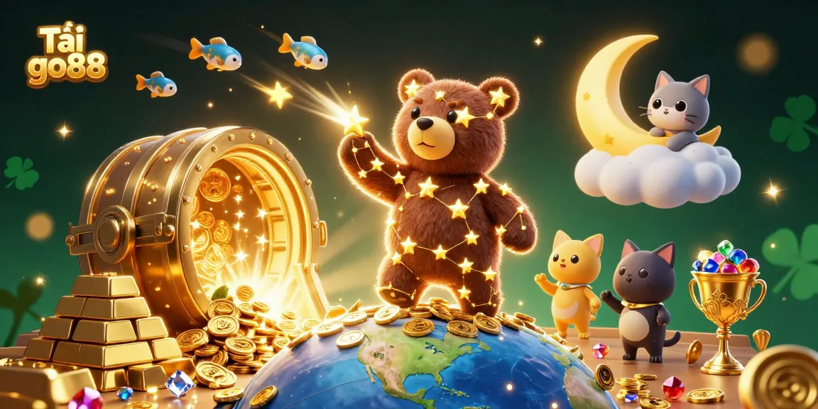 Discover Tải go88 with a vivid 3D illustration showcasing a constellation bear and golden treasures.