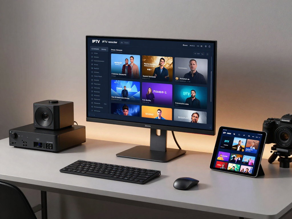 Iptv reseller dashboard displaying analytics and streaming channels with advanced tech setup.