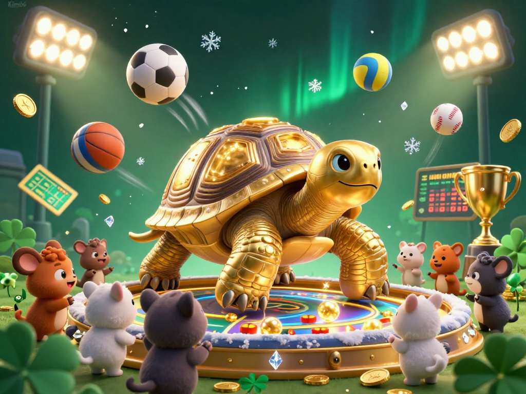 Experience the thrilling Kim66 gaming scene with a lively tortoise pinball machine and vibrant sports elements.