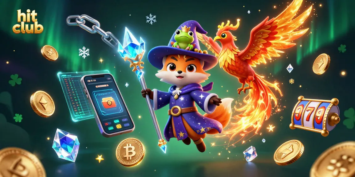 Engage with hit club through a vibrant 3D illustration showcasing a wizard fox and phoenix in a casino scene