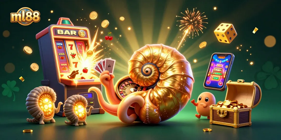 Experience thrilling gameplay at ml88 with an ancient nautilus, slot machine, and vibrant casino elements.
