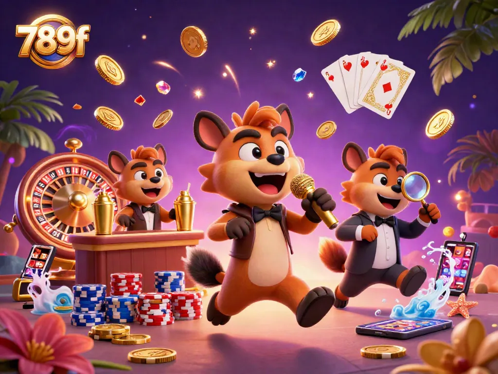 Experience the excitement of 789f with hyenas in a vibrant casino, delivering laughs and drinks.