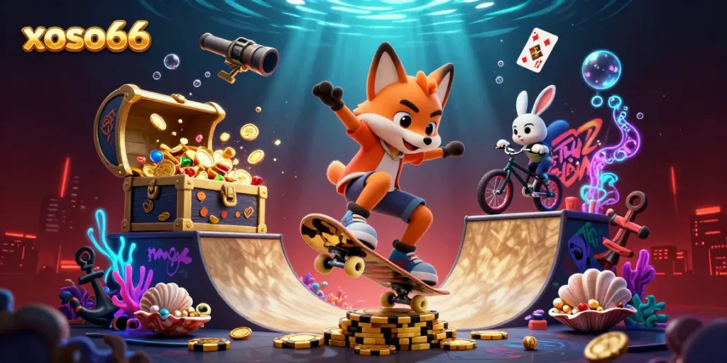 Experience the excitement of xoso66 with this vibrant 3D scene, showcasing thrilling casino action.
