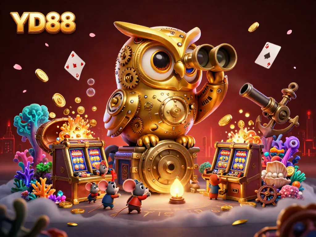 Experience thrilling gaming action at YD88 with vibrant slots and dynamic characters in a rich casino environment.
