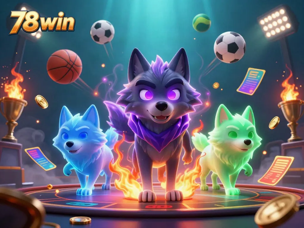 Experience the thrilling energy of 78 win with ghostly wolves and dynamic sports elements in an ultra-detailed casino scene.