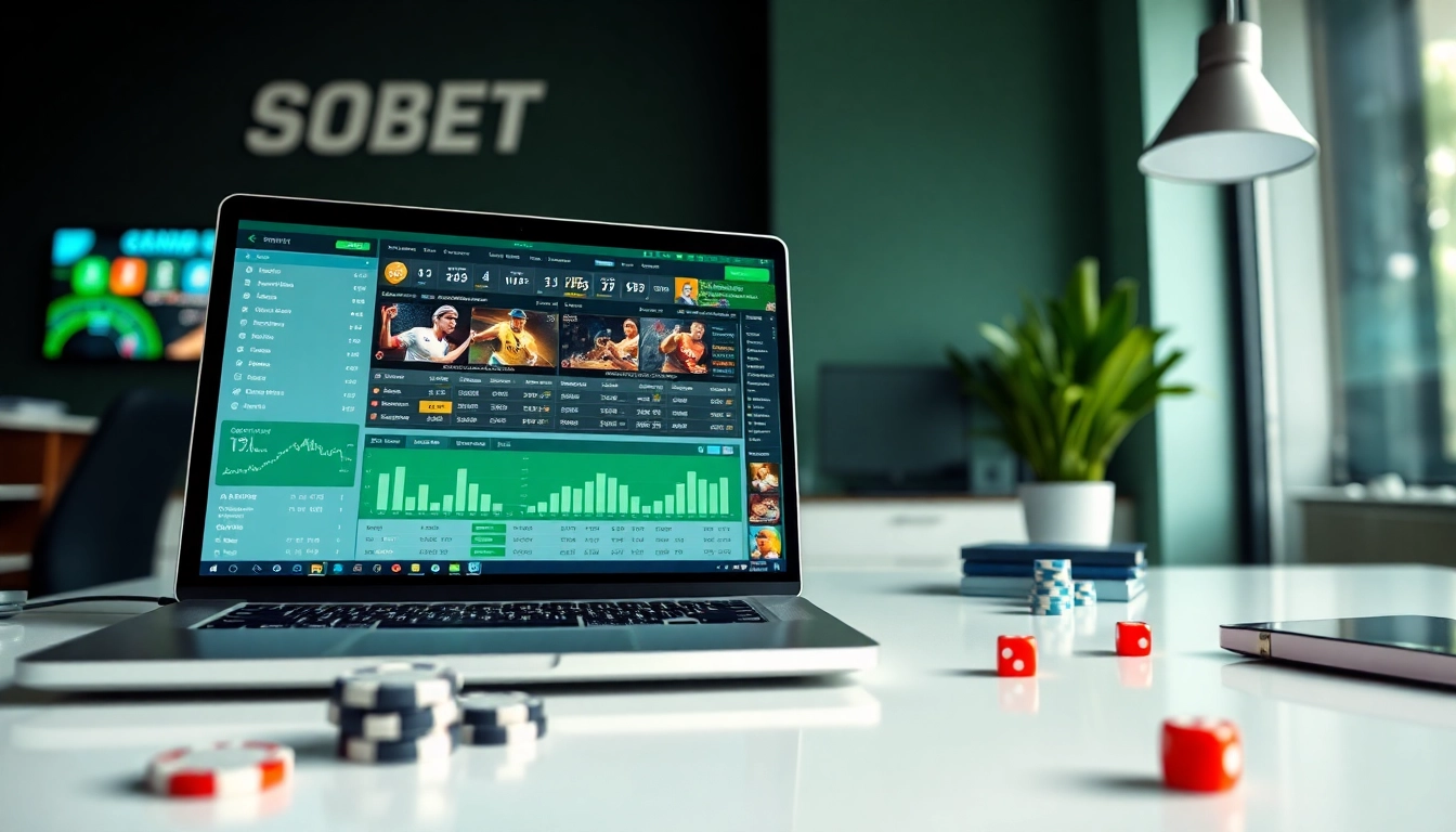 SBOBET.dance online betting interface with poker chips and sports visuals, showcasing vibrant gaming options.