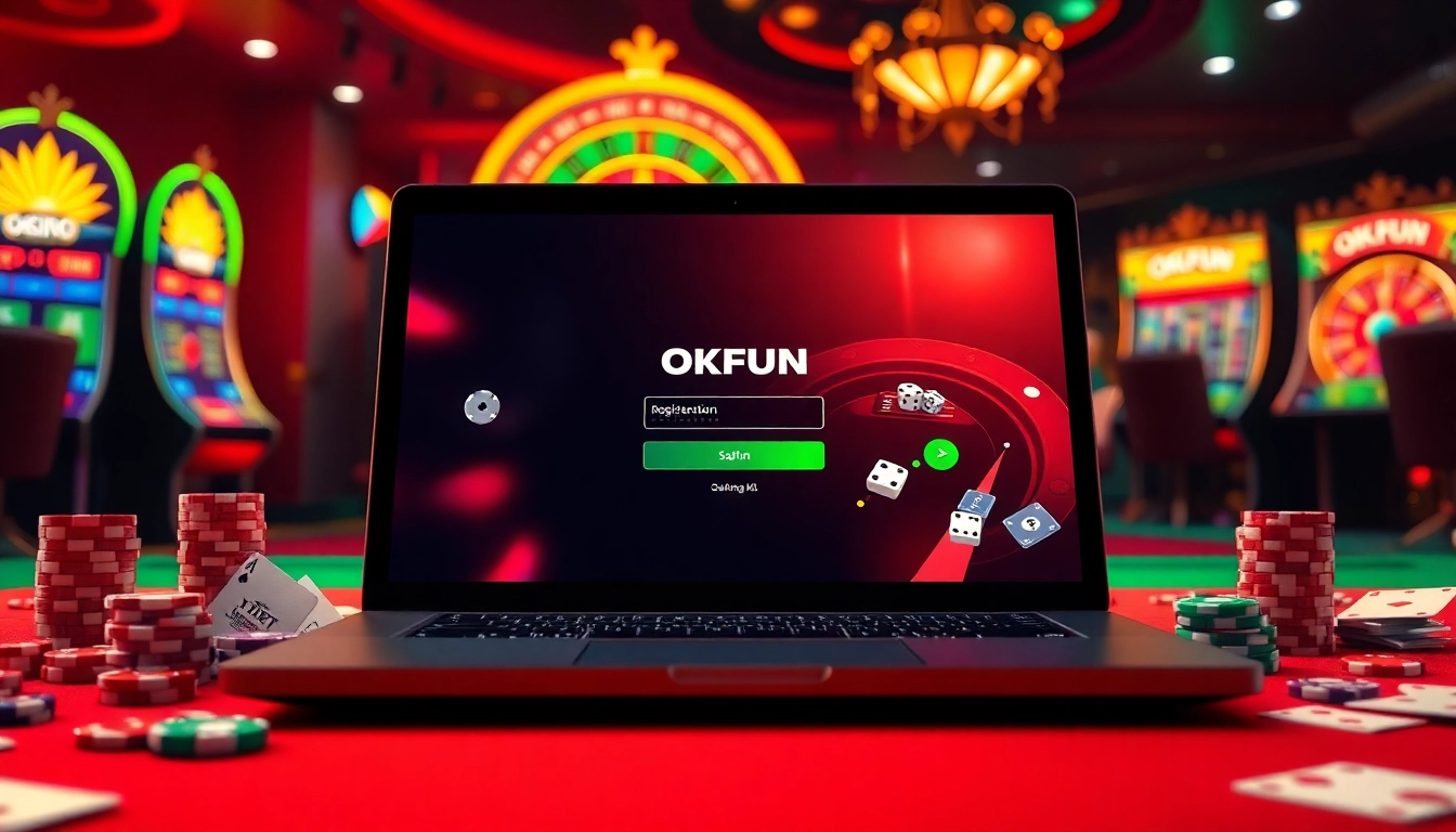 Join the excitement of okfun đăng ký with vibrant casino visuals revealing poker chips and online gaming.