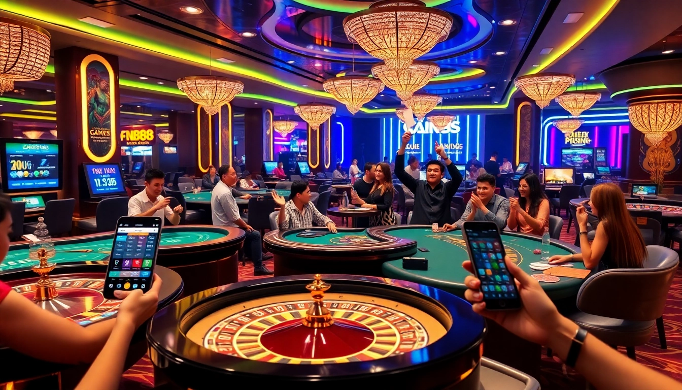 Visual representation of fun88 nhà cái showcasing casino excitement with players celebrating wins at gaming tables.