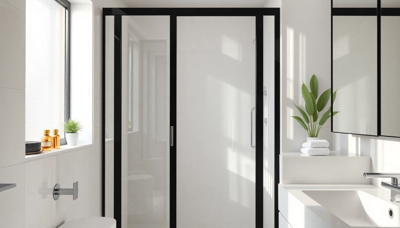 Showcase of elegant black frame shower doors enhancing modern bathroom aesthetics.