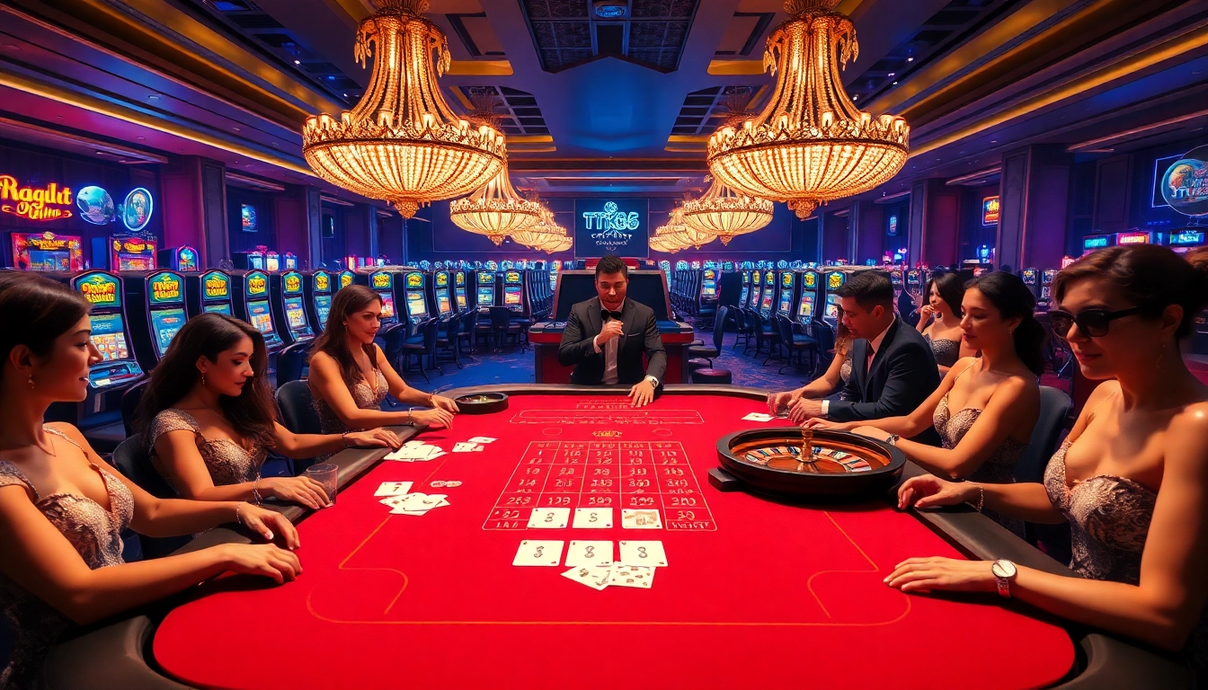 Experience the excitement of TT88 gambling with poker chips and casino tables in a vibrant scene.
