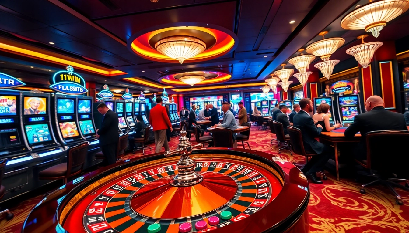 Experience the thrill of winning at 11WIN Casino with vibrant gaming tables and slot machines.