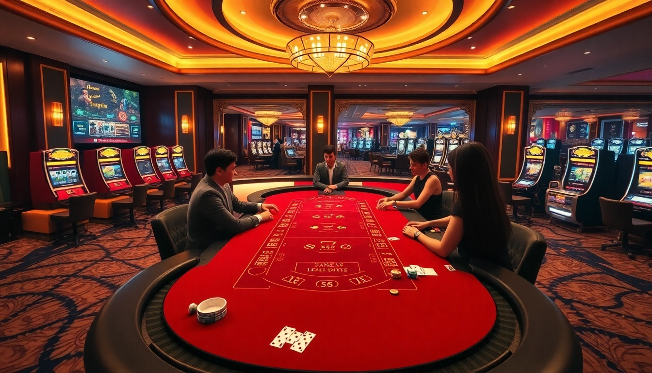 W88.nyc online casino featuring an engaging Baccarat table with players, luxurious ambiance, and digital gaming interfaces.