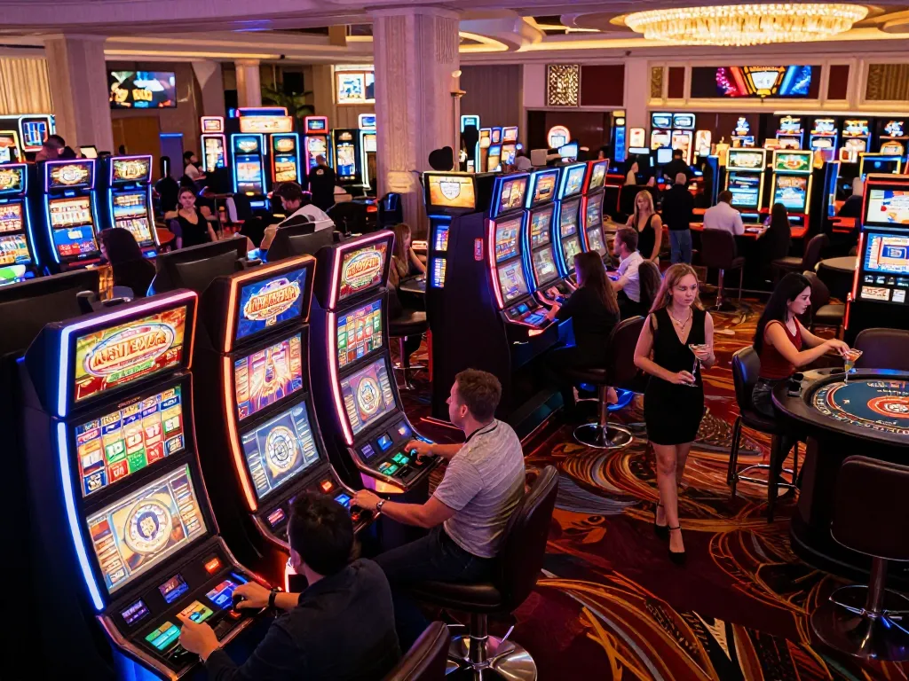 The bustling casino floor with active players enjoying nohu-themed slot machines and strategic gameplay