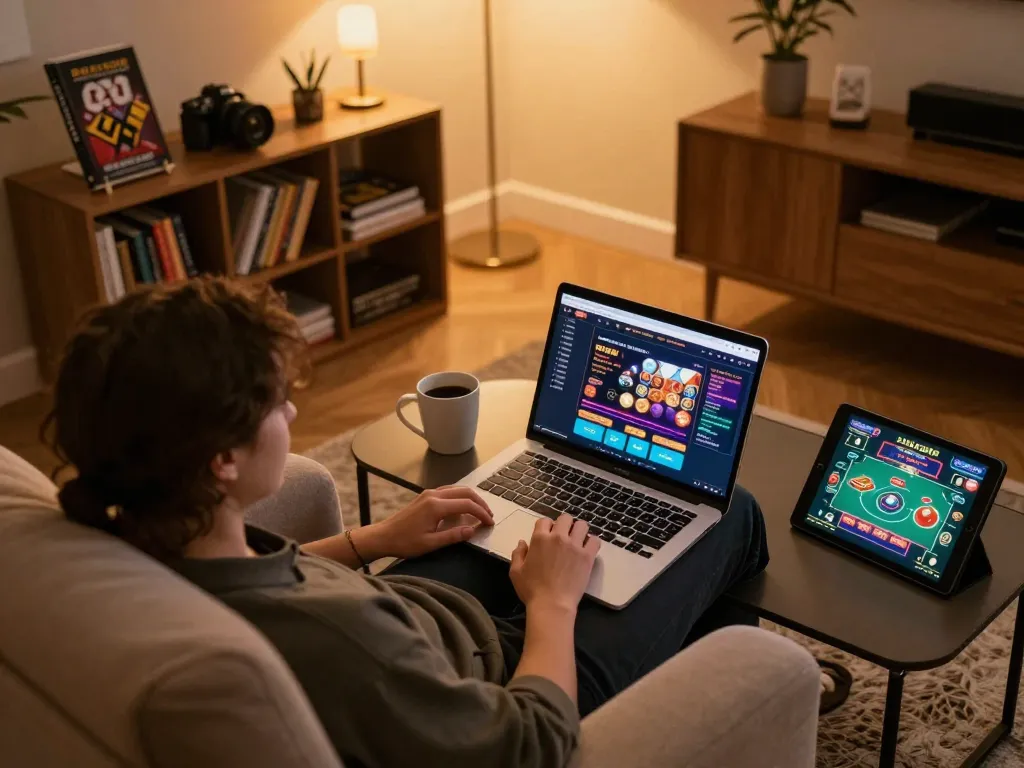 Engaging in thrilling online gaming on LC88 with strategic setup and warm ambiance.
