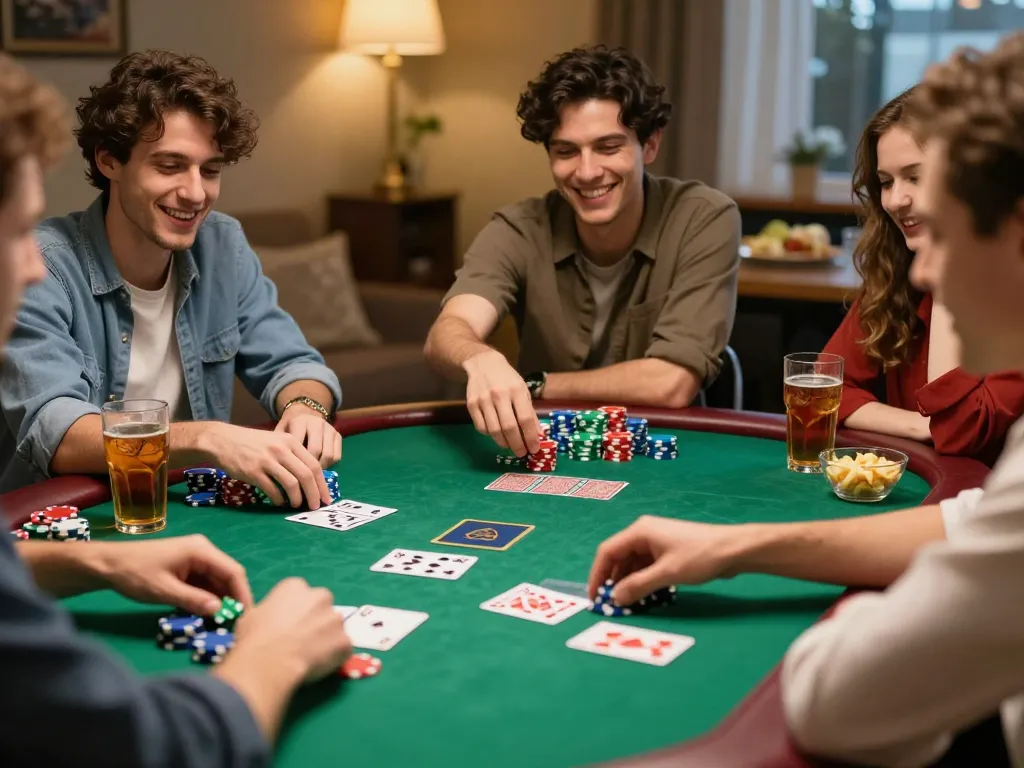 Enjoying an exciting poker game night with friends, exploring the 12bet link for online betting.