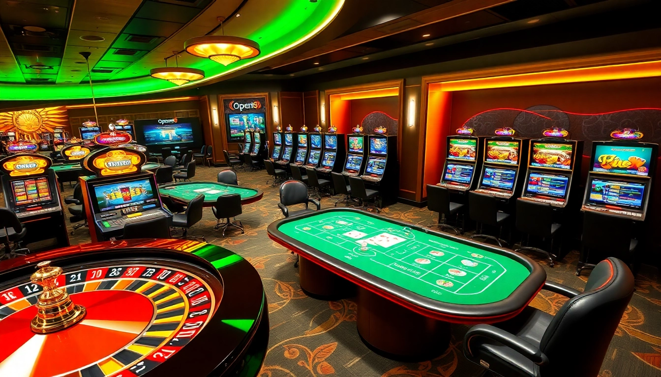 Experience dynamic gambling excitement at open88 with elegant poker tables and vibrant slot machines.