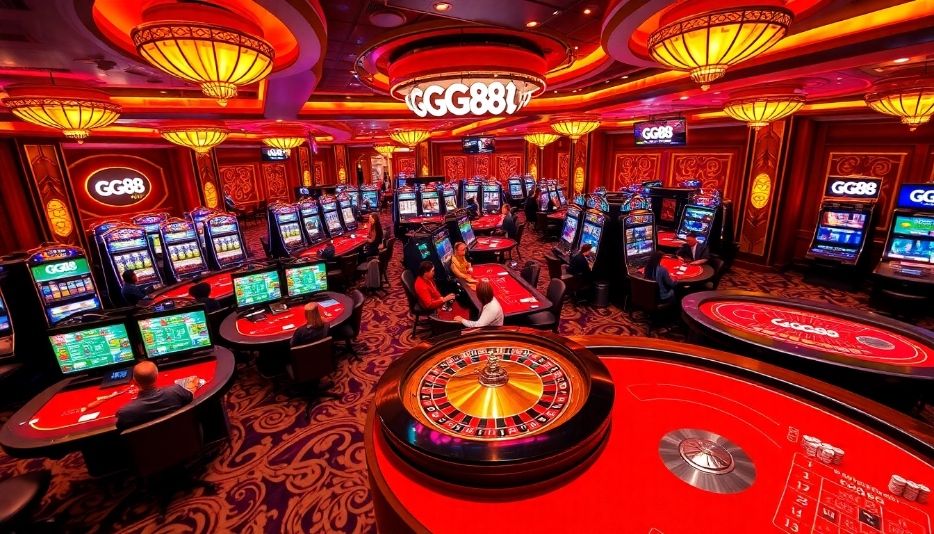 Experience the excitement of GG88 with vibrant casino tables and slot machines.