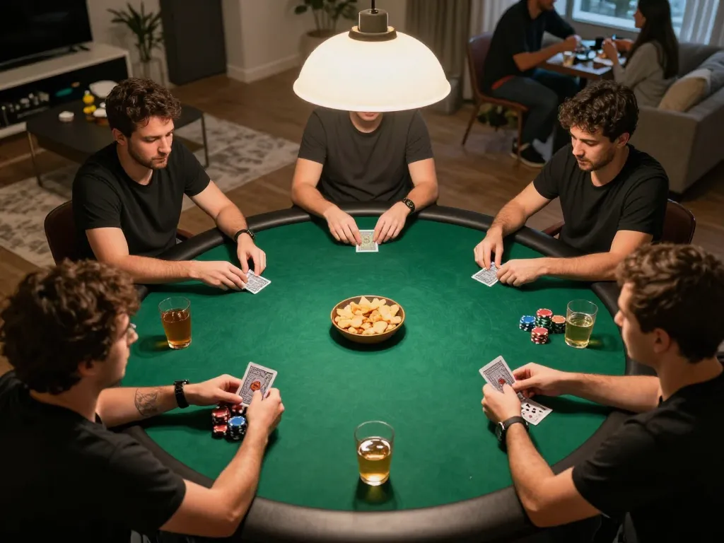 Players engage in an exciting poker game at home, enjoying the fun and thrill of va88 in a cozy atmosphere.