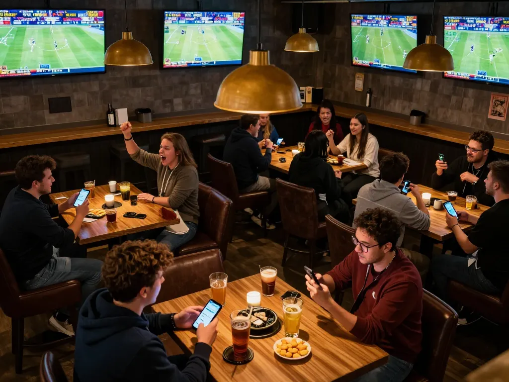 Fans passionately engaged in sports betting at a lively venue with ve88 apps in use.