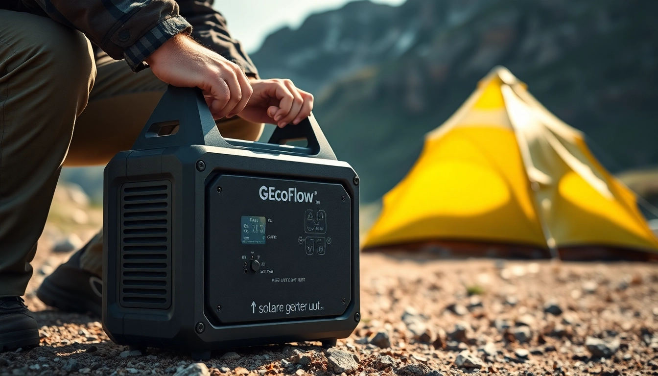Utilizing EcoFlow solar generator during a camping trip, showcasing outdoor sustainability.