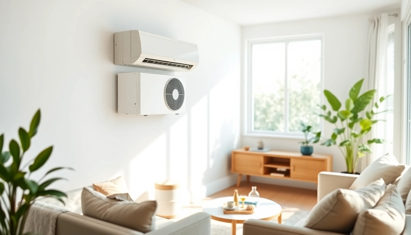 Install a mini split ac in a stylish living room, showcasing efficiency and comfort.