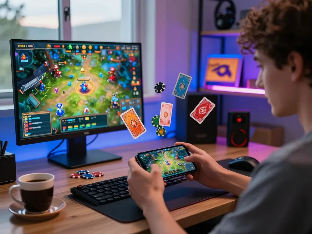 Engaged player enjoying 789club mobile gaming experience in vibrant setting.