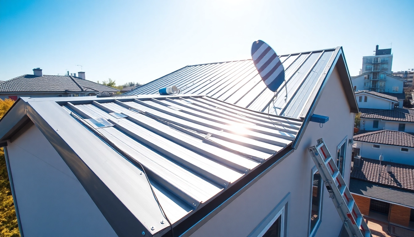 Inspecting metal roofing toronto on a residential building, showcasing quality and durability.
