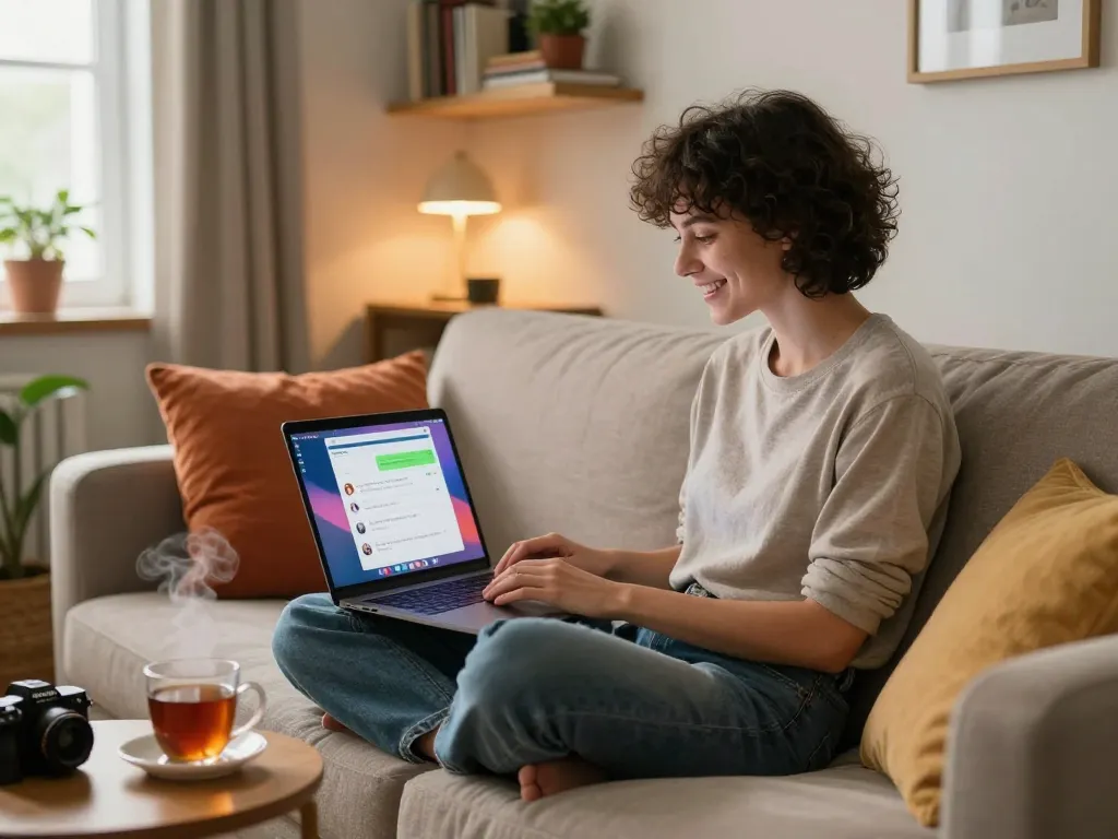 Engaging NSFW chat AI experience in a cozy home office.