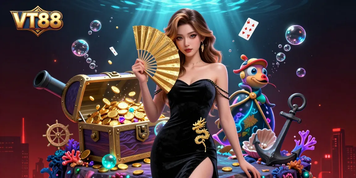 Engage in immersive gambling with VT88 in a vibrant underwater casino environment.