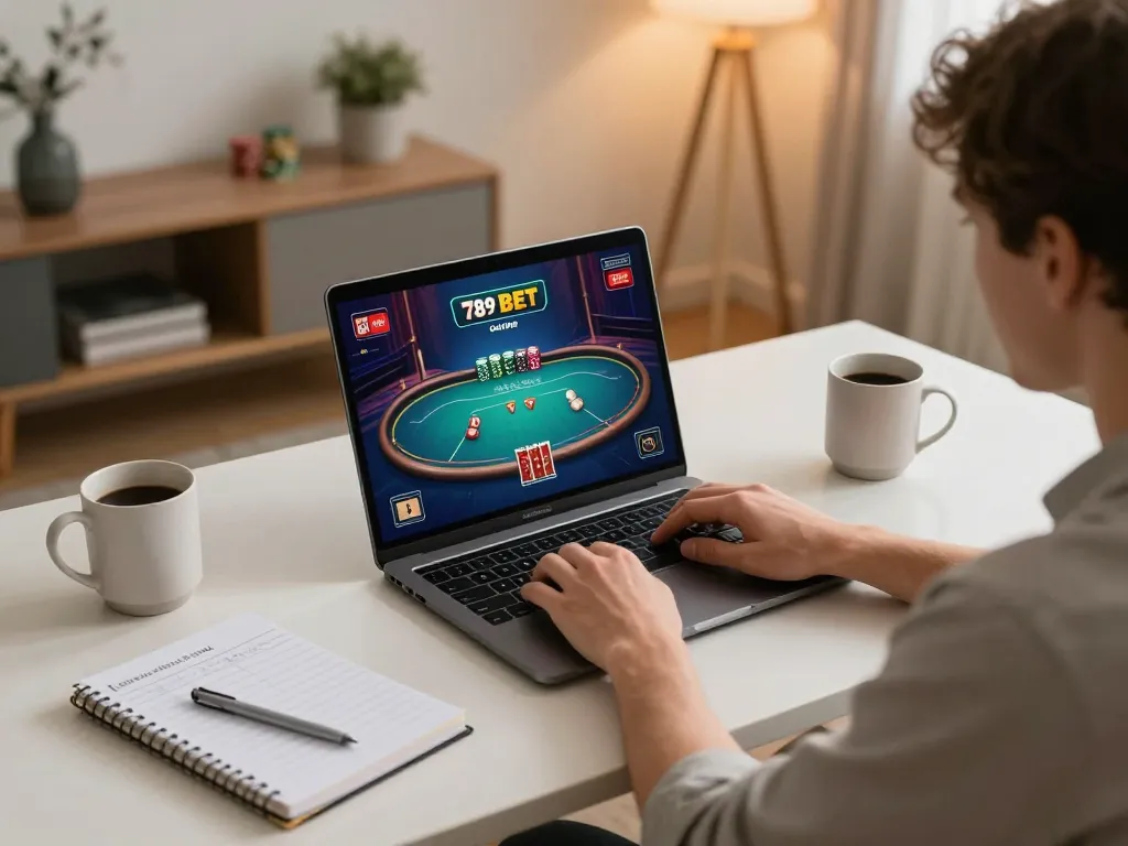 Engaging in strategic poker gameplay on 789 BET mobile app, showcasing vibrant interface and betting insights.