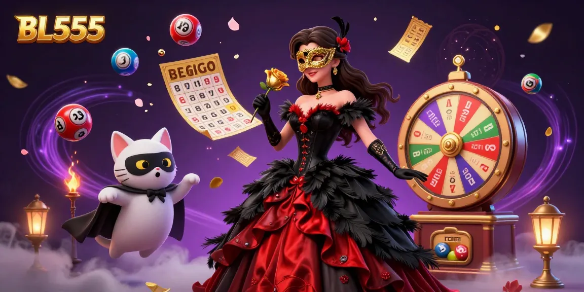 Engage with thrilling gaming opportunities at BL555, featuring colorful lottery elements and dynamic casino visuals.