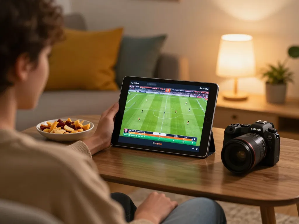 Socolive streaming live football on a tablet, showcasing an engaging home viewing experience.