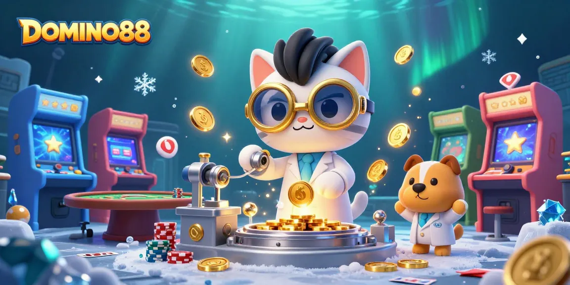 Engage with thrilling poker action at DOMINO88 in a vibrant casino-themed 3D illustration.