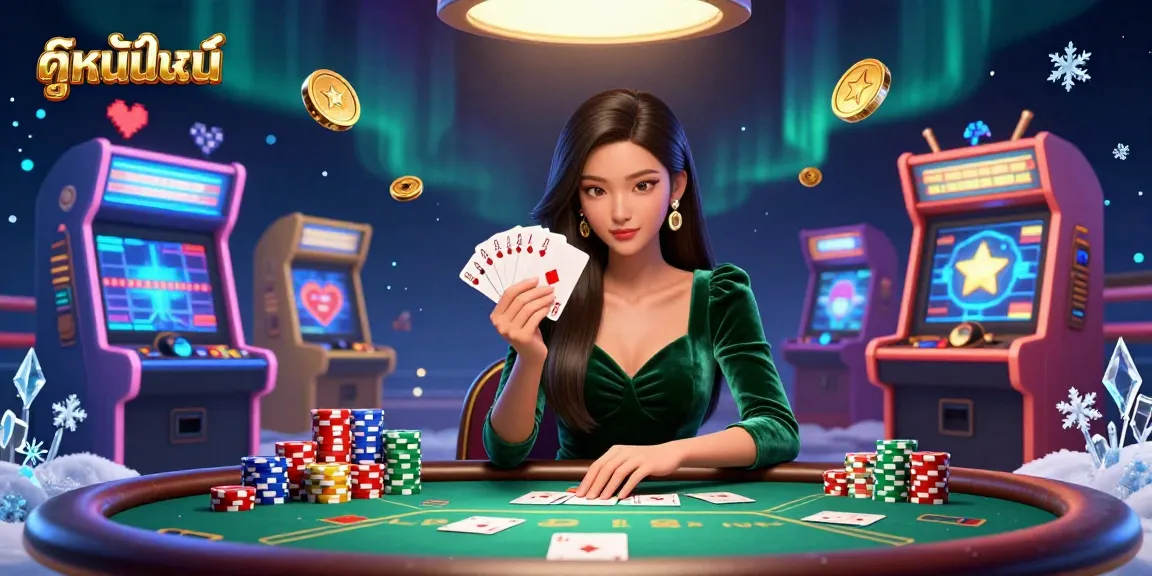 Engage in thrilling ดูหนังออนไลน์ at a luxurious poker table with rich casino elements and vibrant 3D graphics.