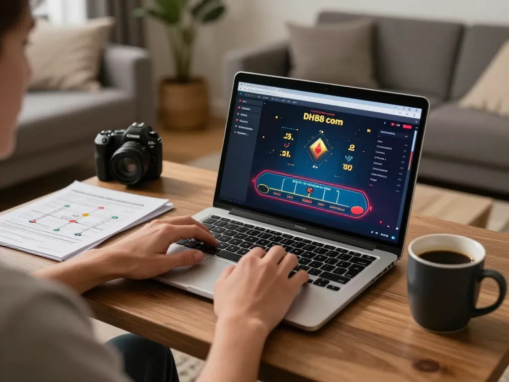 Playing live dealer games at DH88 com from a cozy home setup, showcasing excitement and strategy in online gambling.