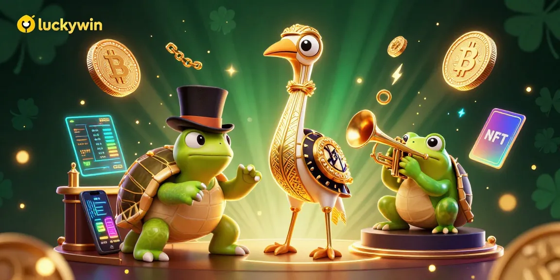 Experience thrilling gameplay at luckywin with vibrant casino characters and crypto elements in a dynamic scene.