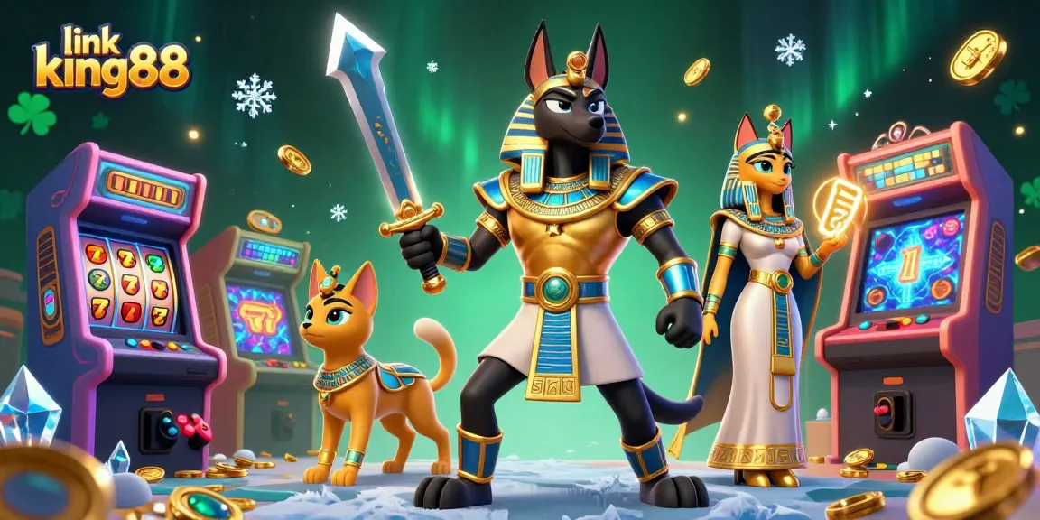 Experience thrilling wins at link king88 with Anubis and Bastet in an exciting casino scene.